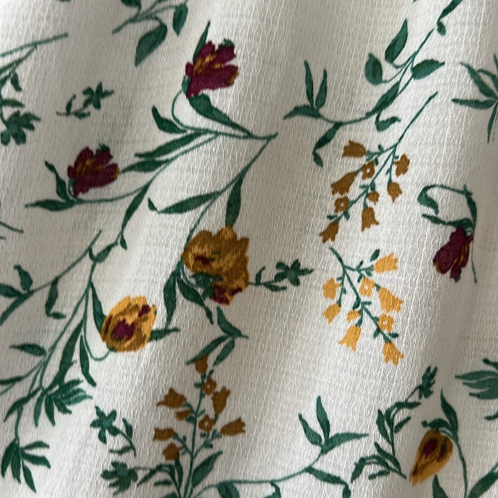 Lucky Brand Beige Floral Print Tie Front Blouse w Buttons, Long Sleeves XS - Picture 11 of 11
